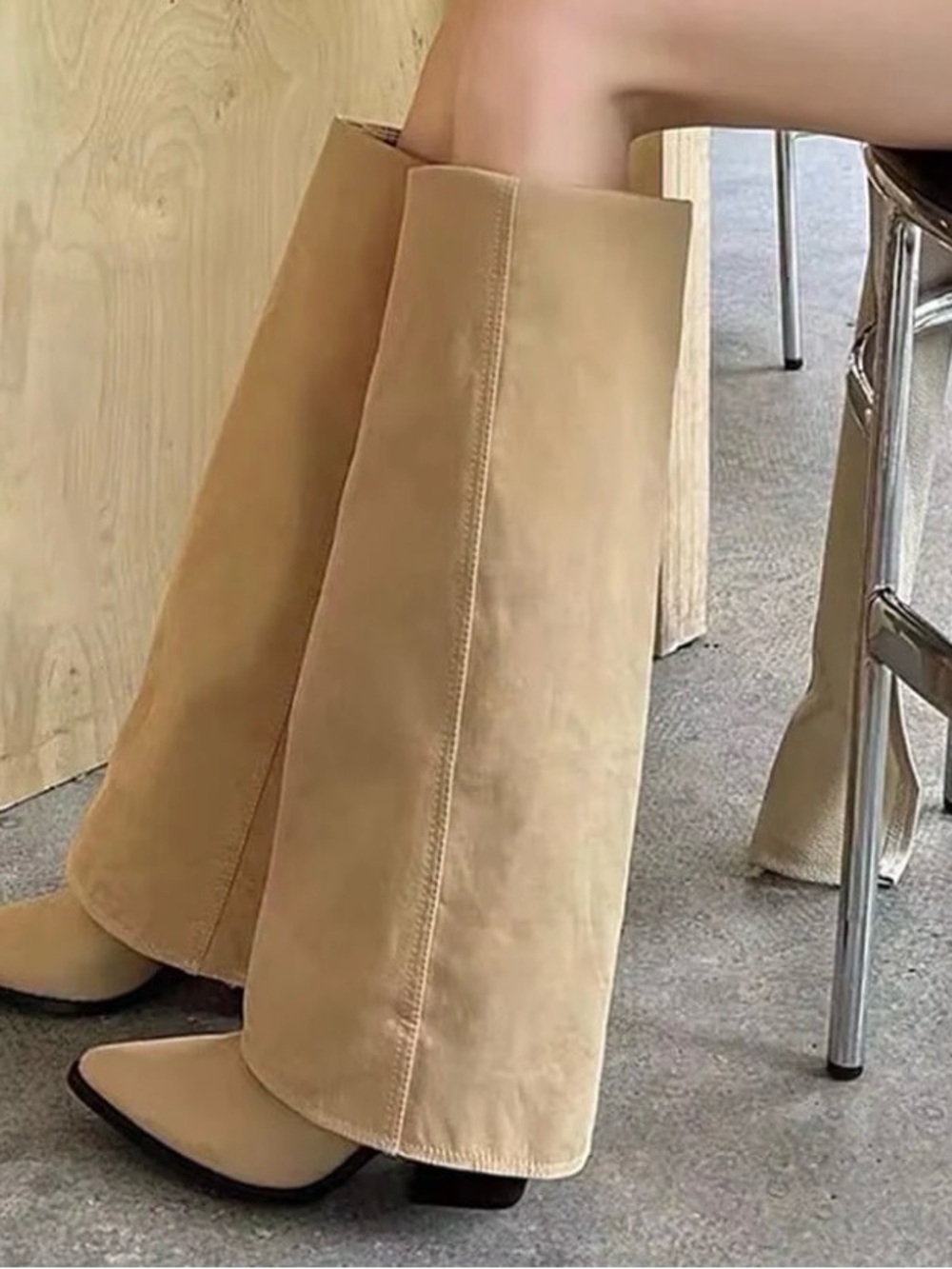 Zara FABRIC GAITER BOOTS Women’s Tall Wide-Leg Tan Boots Size 10/41